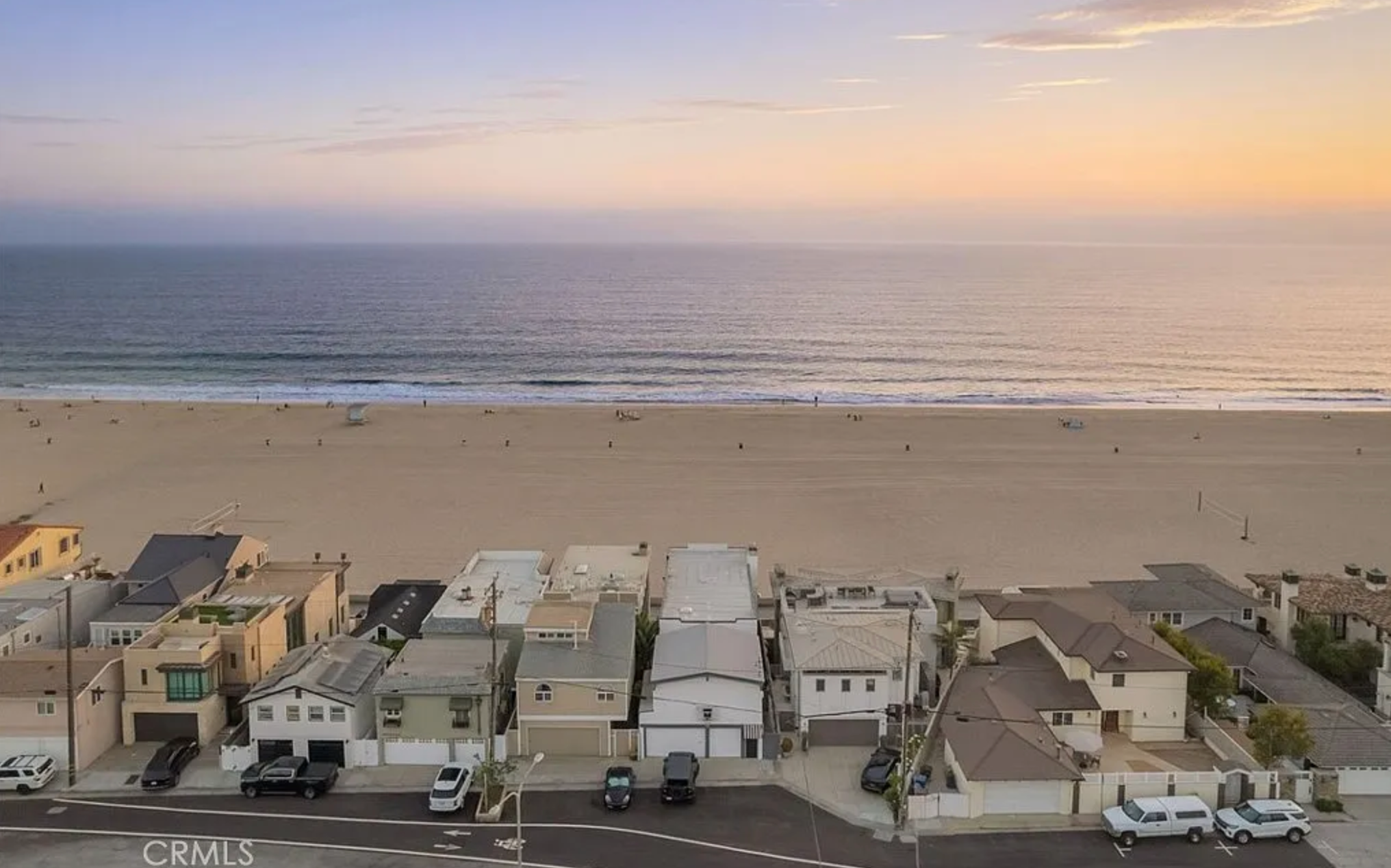 Aerial sunset over the beach